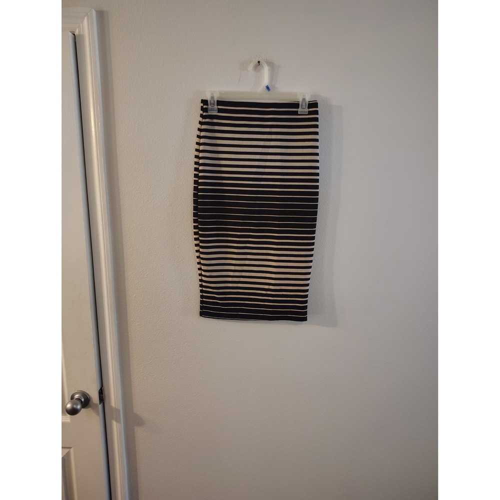 Brat Star Womens Striped‎ Midi Pencil Skirt Black Cream Size Medium BH74096